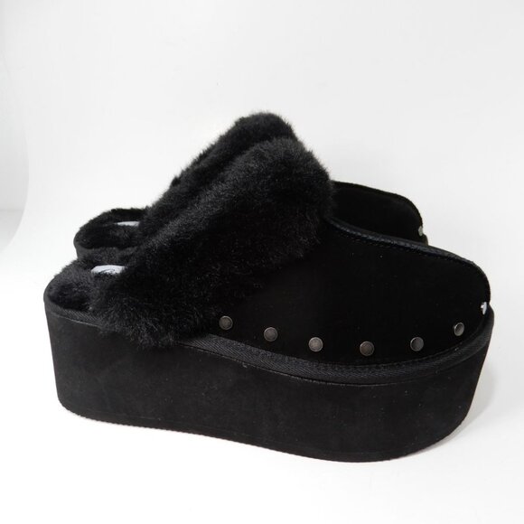 Candie's Sabi Faux Fur Platform Mule Clogs Size 7 Black Suede Studs NEW - Picture 8 of 14
